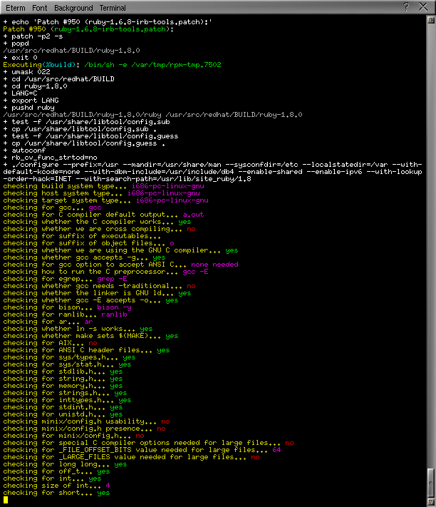 image of coloured  rpmbuild output